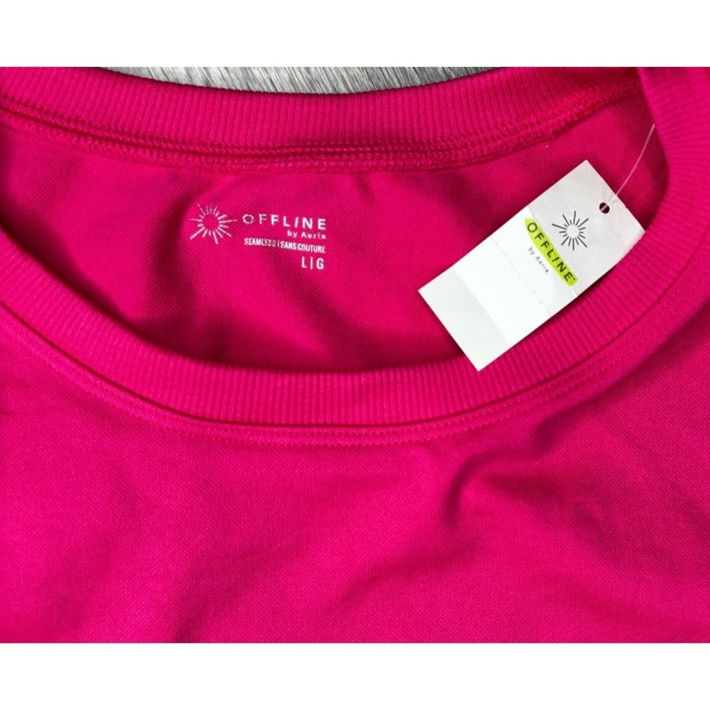 OFFLINE By Aerie Short Sleeve Seamless Cropped T-Shirt Pink Gym Size Large NWT - Picture 3 of 8